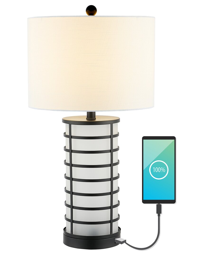 Jonathan Y Jayce 27in Modern Industrial Iron Nightlight Led Table Lamp With Usb Charging Port In Black