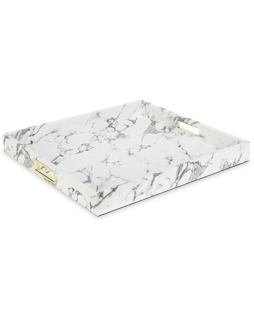 American Atelier Marble Tray With Gold Stainless Steel Handles In White