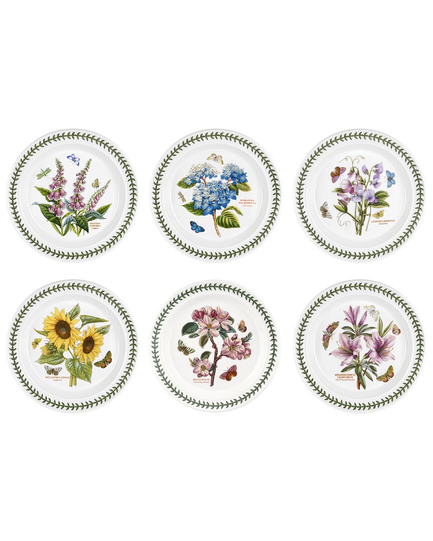 Portmeirion Botanic Garden Dinner Plates, Assorted Set Of 6 In Beige