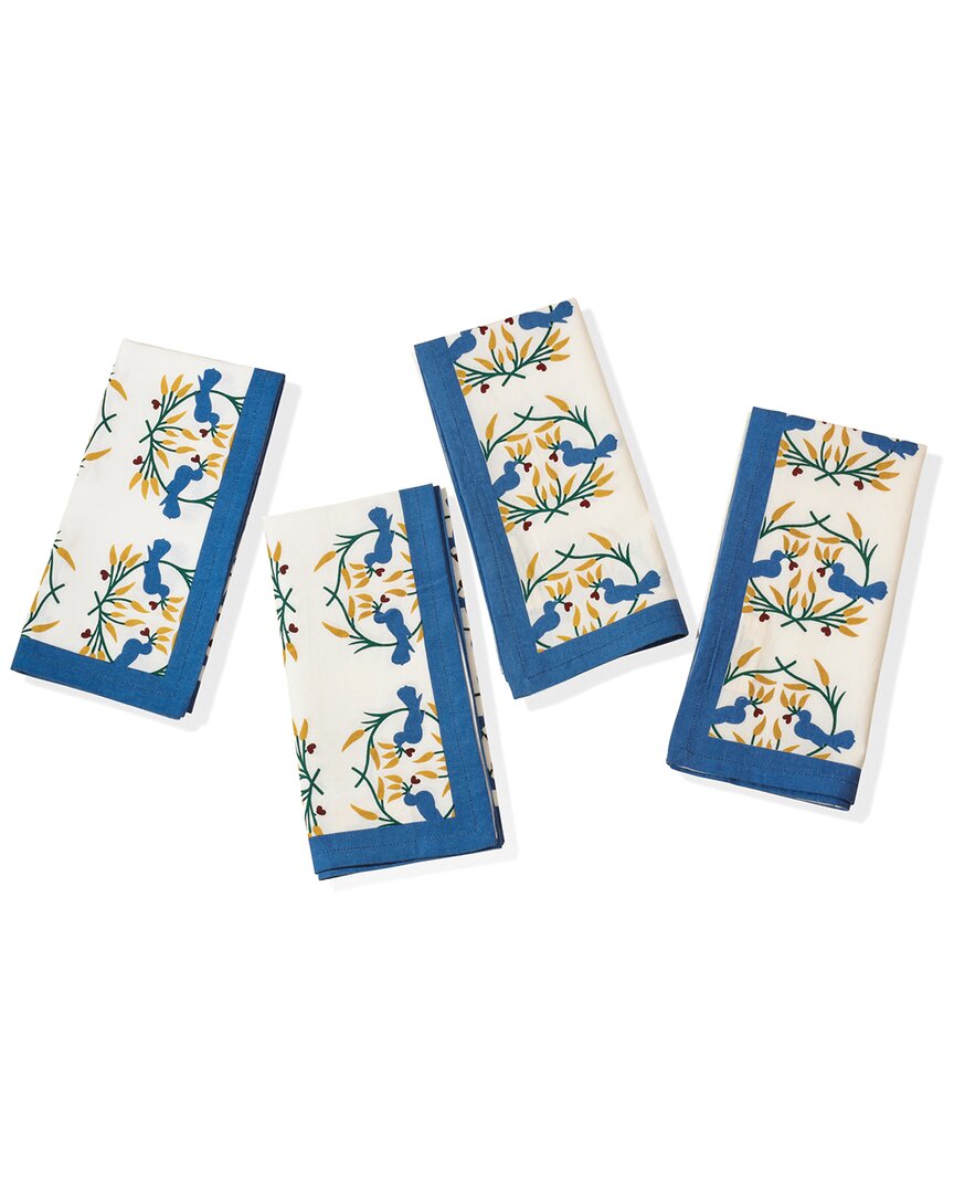 Tiramisu Set Of 4 Bluebird Blooms Block Print Napkins In Blue