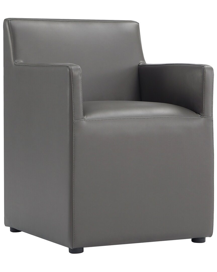 Manhattan Comfort Anna Square Faux Leather Dining Armchair In Pewter In Gray