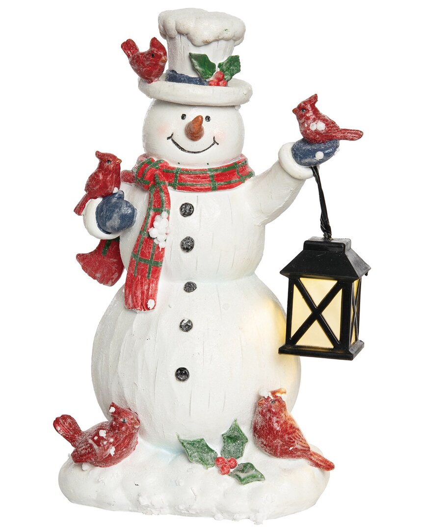 Transpac Resin 11.75in Multicolored Christmas Light Up Snowman And Cardinals Decor