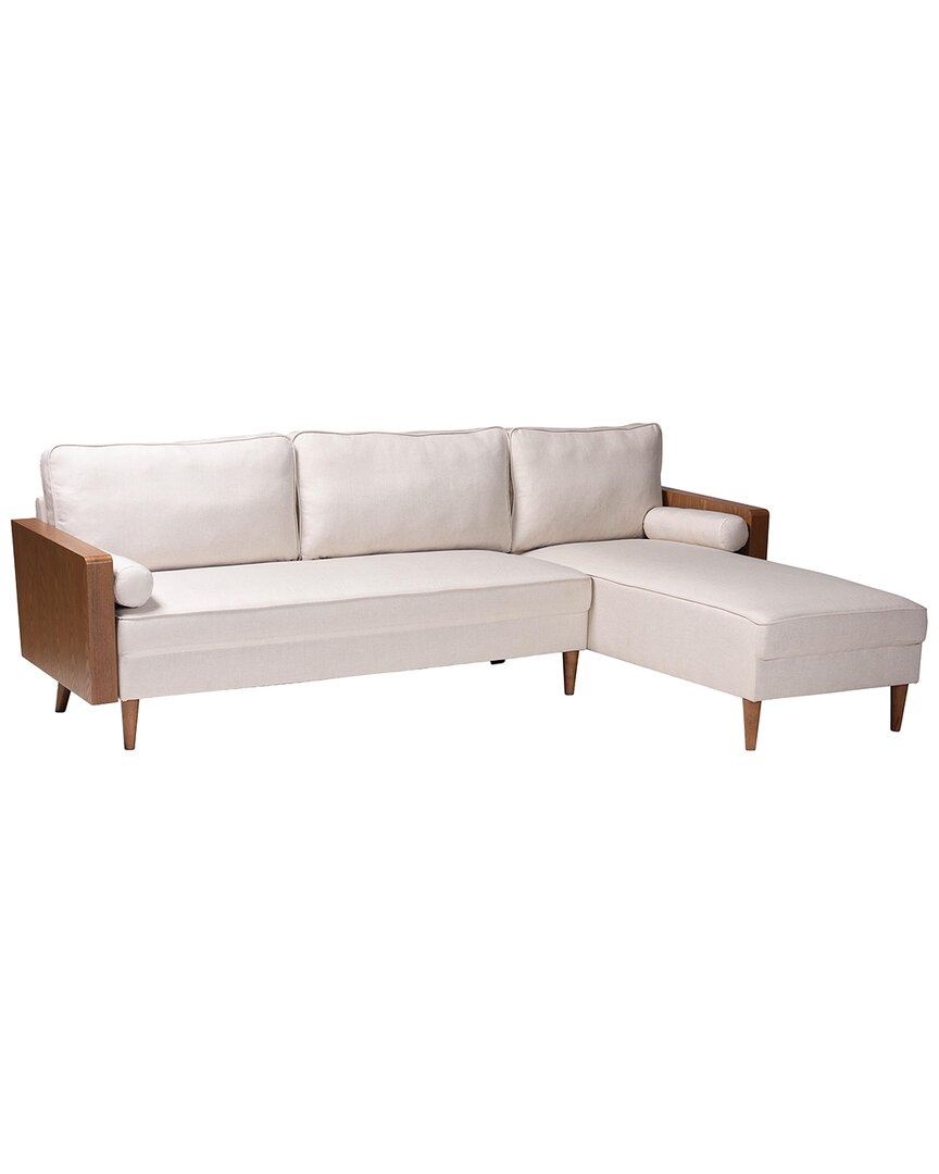 Baxton Studio Harleson Mid-century Modern Fabric & Wood Right Facing Sectional Sofa In Beige