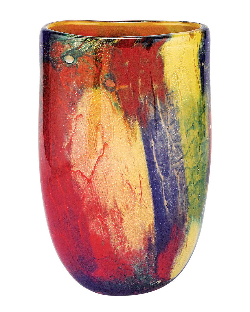 Badash Crystal Firestorm Murano Style Art Glass Oval Vase