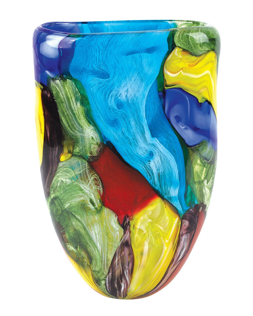 Badash Crystal Stormy Rainbow Murano Style Art Glass Oval Vase