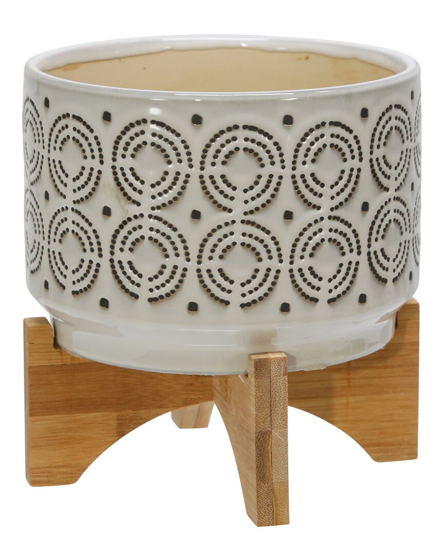 Sagebrook Home Ceramic Swirl Planter In Gray