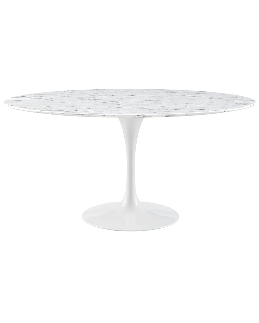 Modway Lippa 60in Round Artificial Marble Dining Table In White