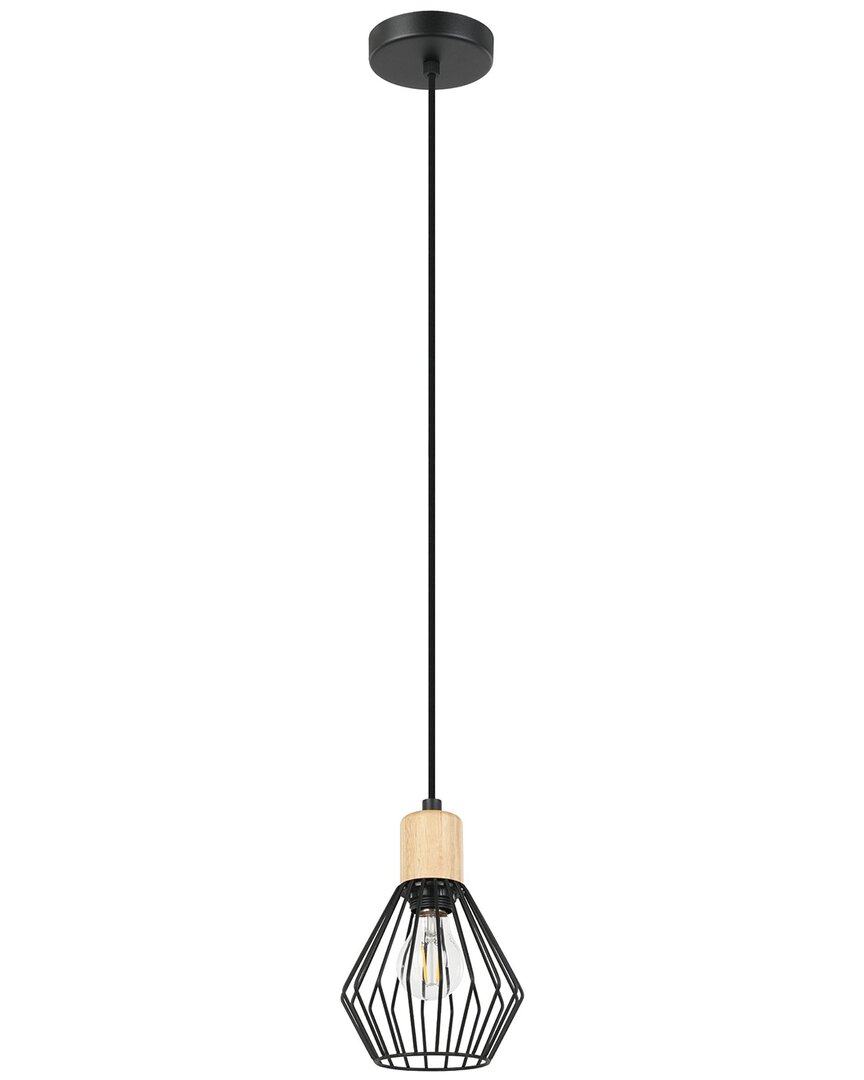 EGLO EGLO PALMORLA 1 LIGHT OPEN FRAME METAL PENDANT WITH STRUCTURED BLACK FINISH & WOOD ACCENT