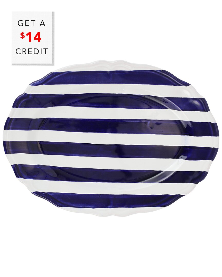Vietri Amalfitana Stripe Oval Platter With $14 Credit In Blue