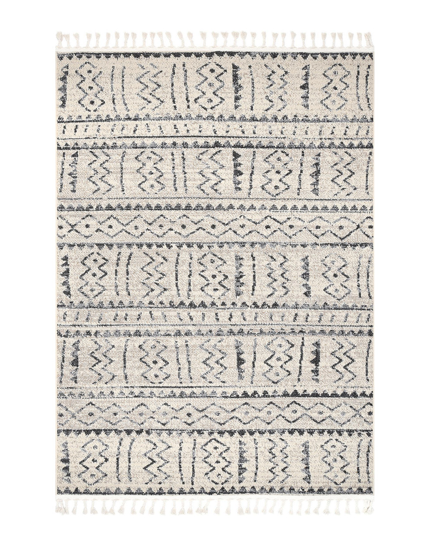 Nuloom Akua Ethnic Bands Tassel Rug In Ivory