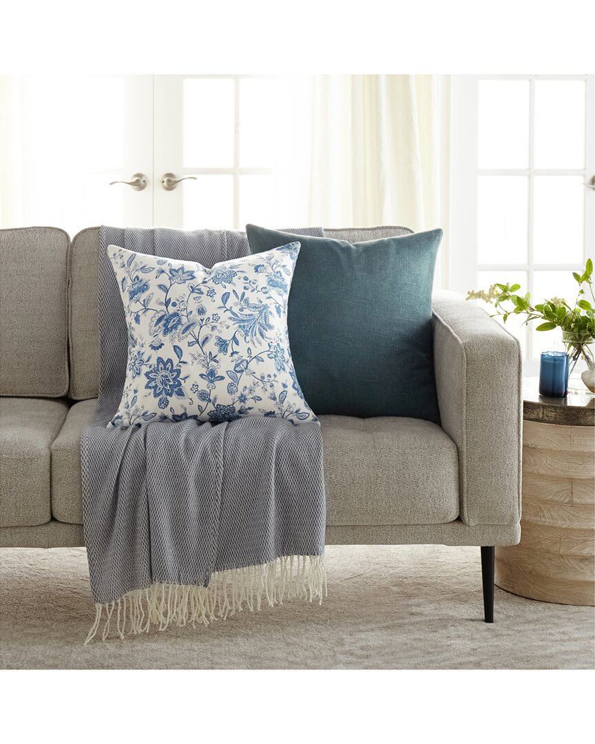 Home Collection Pack Of 2 Jacobean Slub Throw Pillows In Blue