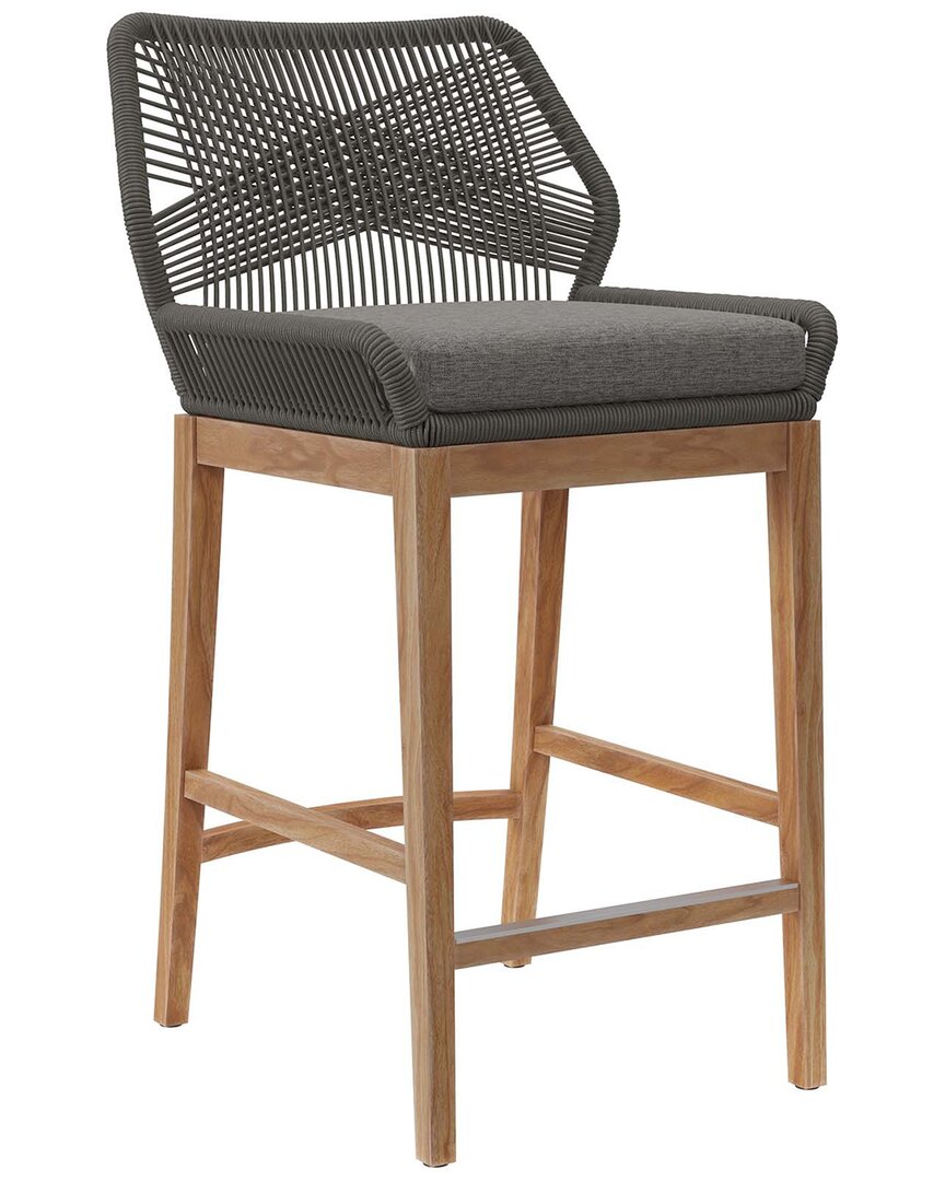 Modway Wellspring Outdoor Patio Teak Wood Bar Stool In Grey