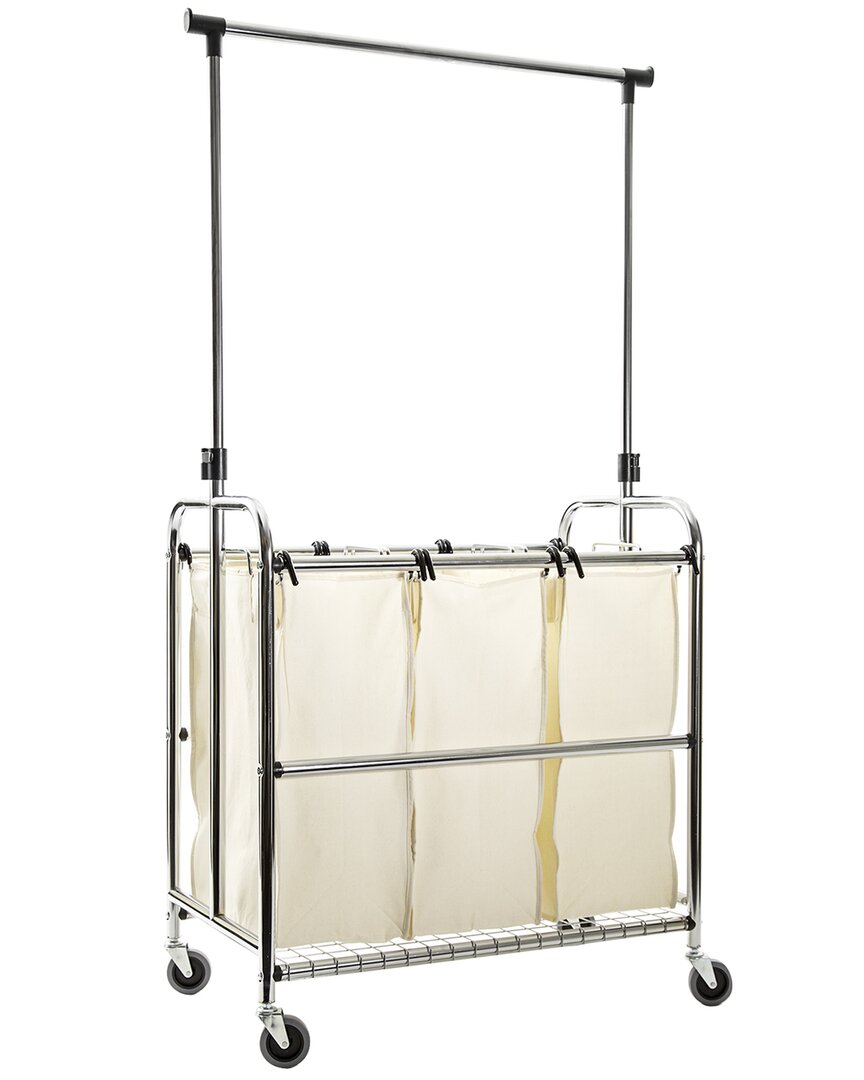 Seville Classics Rolling 3-bag Laundry Sorter With Hanging Bar In Neutral