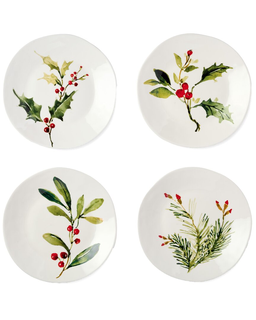 Certified International Holly & Vines Set Of 4 Dessert Plates In Multi