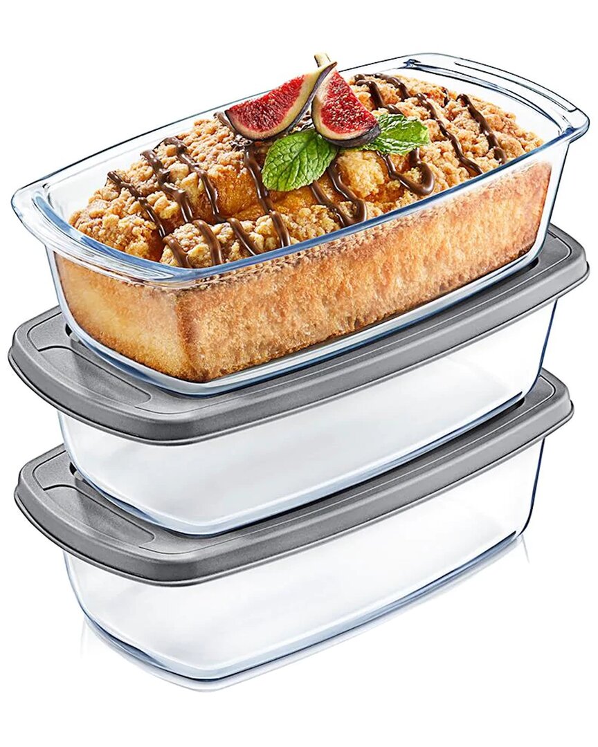 Nutrichef Set Of 3 Glass Loaf Pan 1.8l