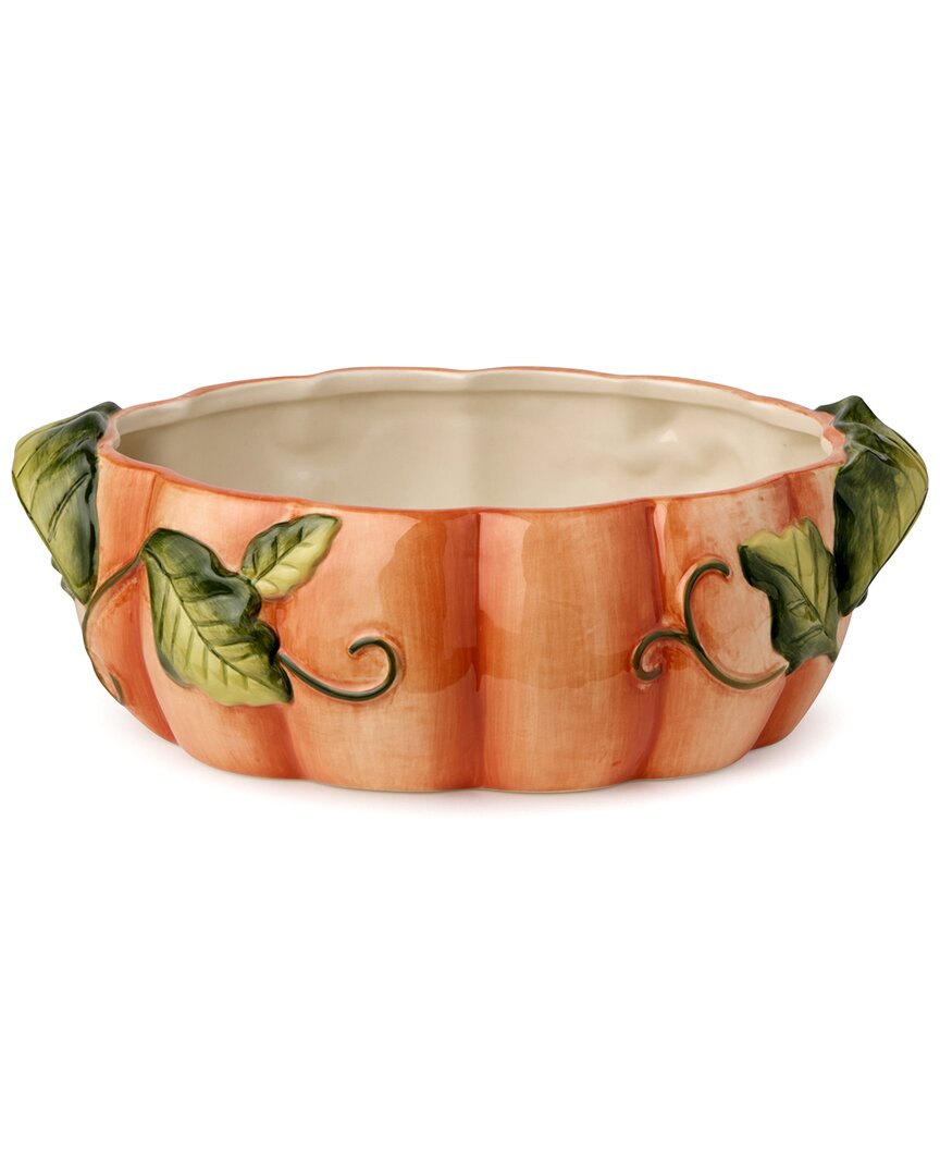 Certified International Harvest Fields 3d Pumpkin Shallow Serving Dish In Multi