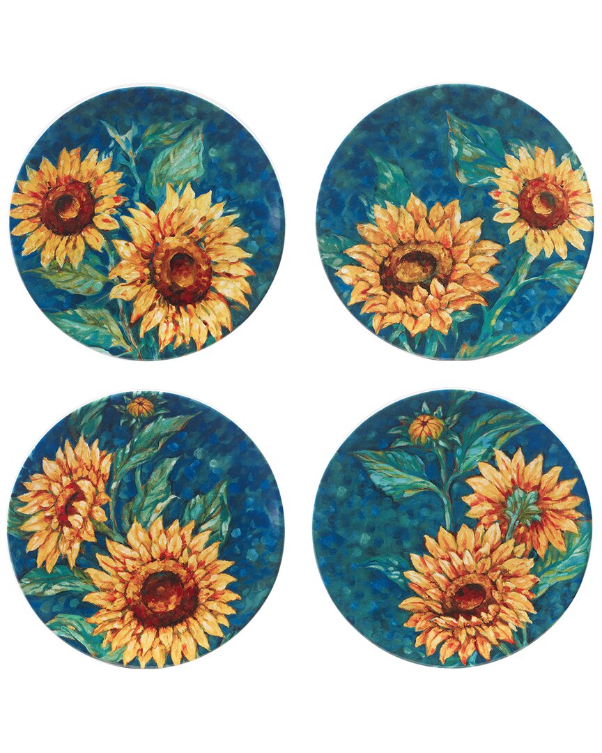 Certified International Golden Sunflowers Set Of 4 Dinner Plates In Multi