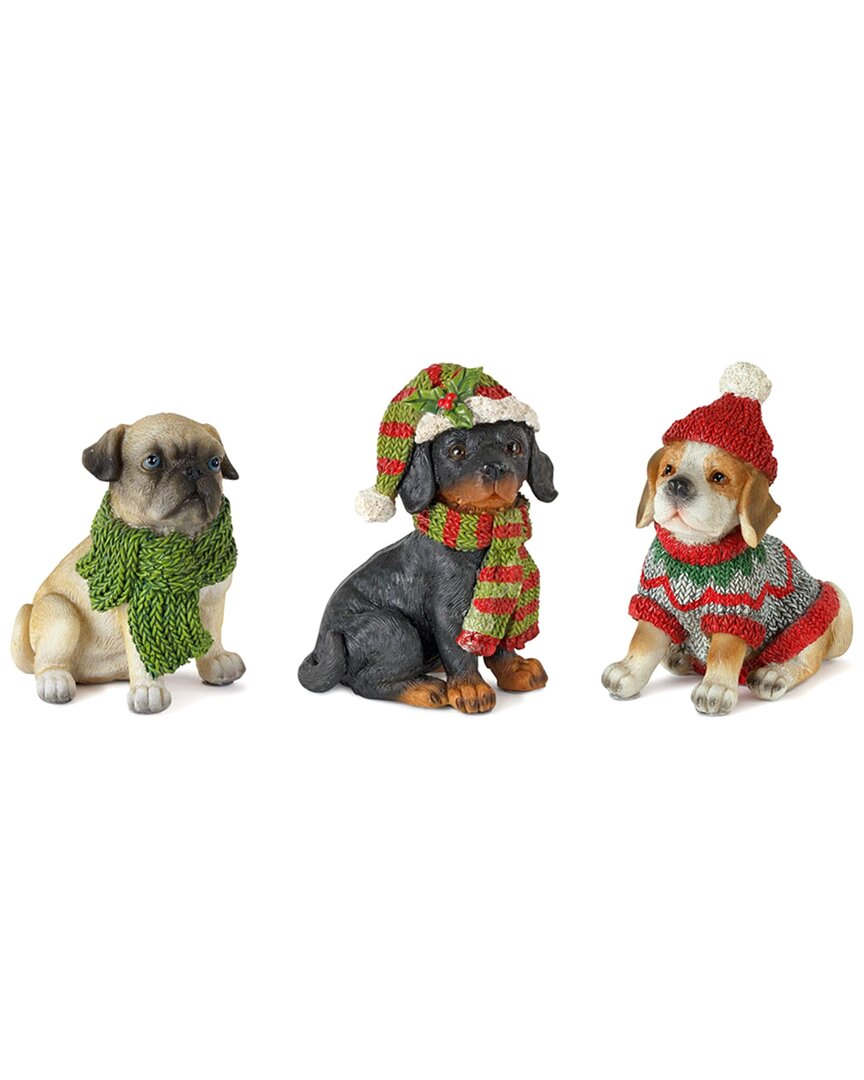 Melrose International Winter Dog Figurine With Hat And Scarf Accent (set Of 12) - Green; Red; Grey In Multi