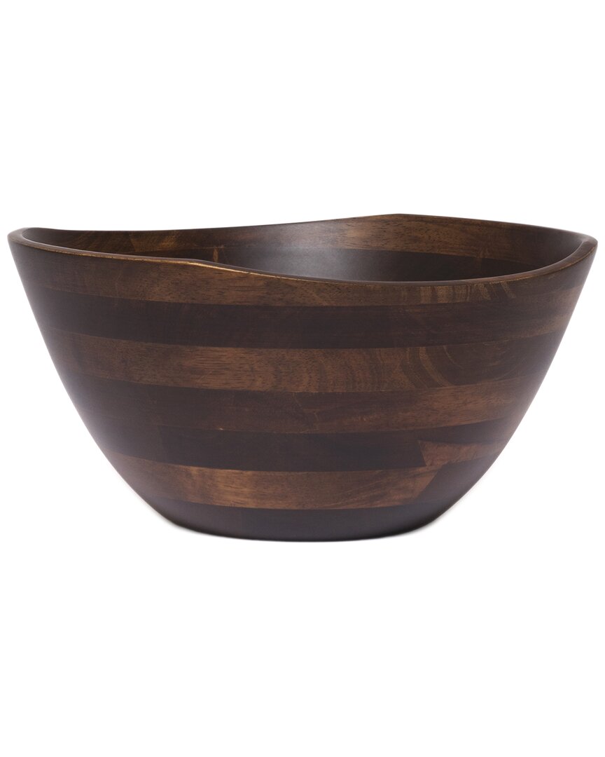 Lipper International Walnut Finish Wavy Rim Large Bowls With Salad Hands In Brown