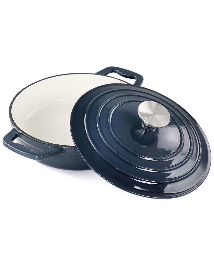 Megachef 2qt Dark Blue Round Enameled Cast Iron Braiser Pan