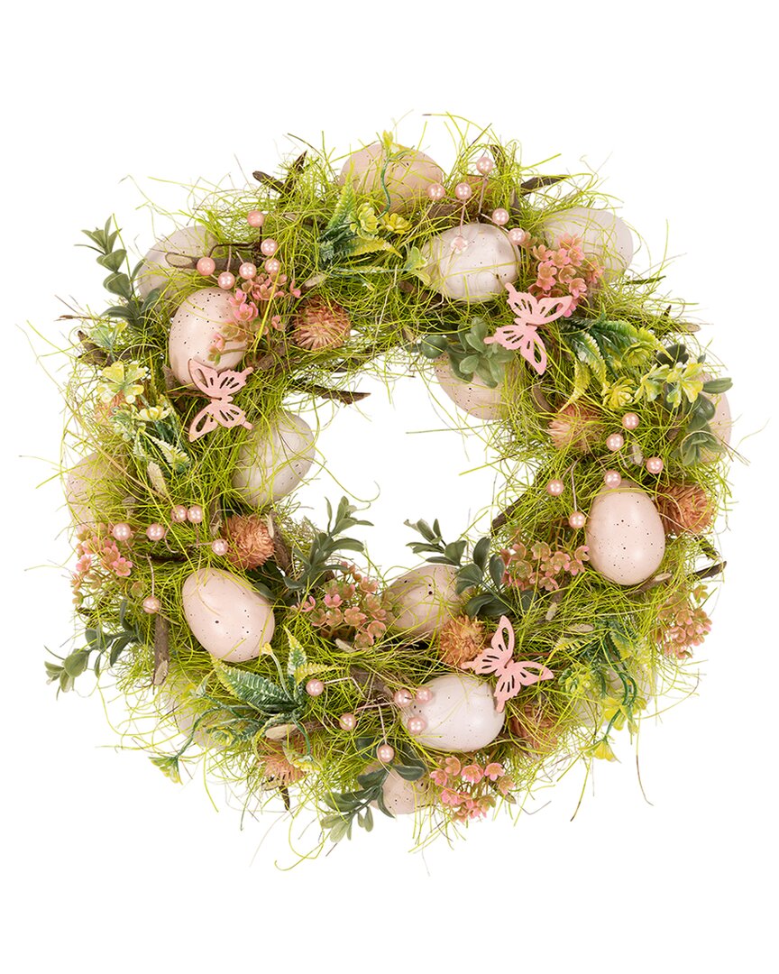 Shop Northlight Easter Eggs With Butterflies Artificial Spring Wreath In Pink