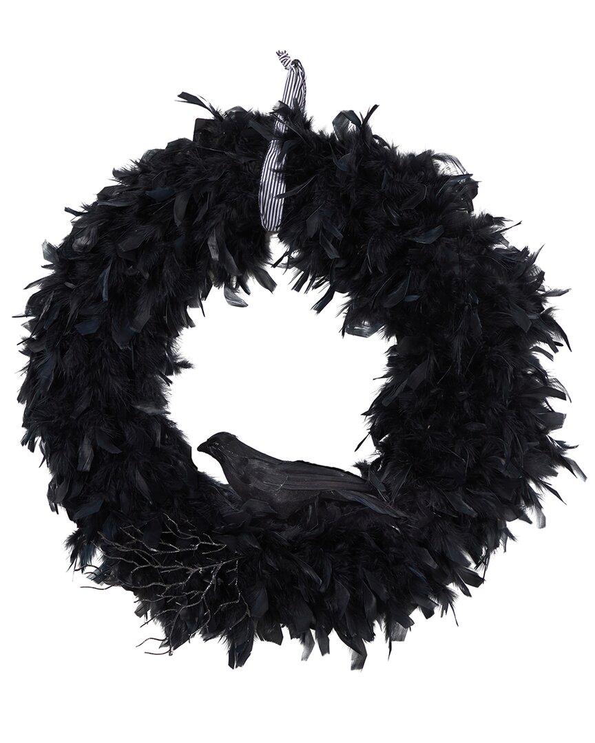 Nearly Natural 30in. Halloween Raven Feather Wreath In Black
