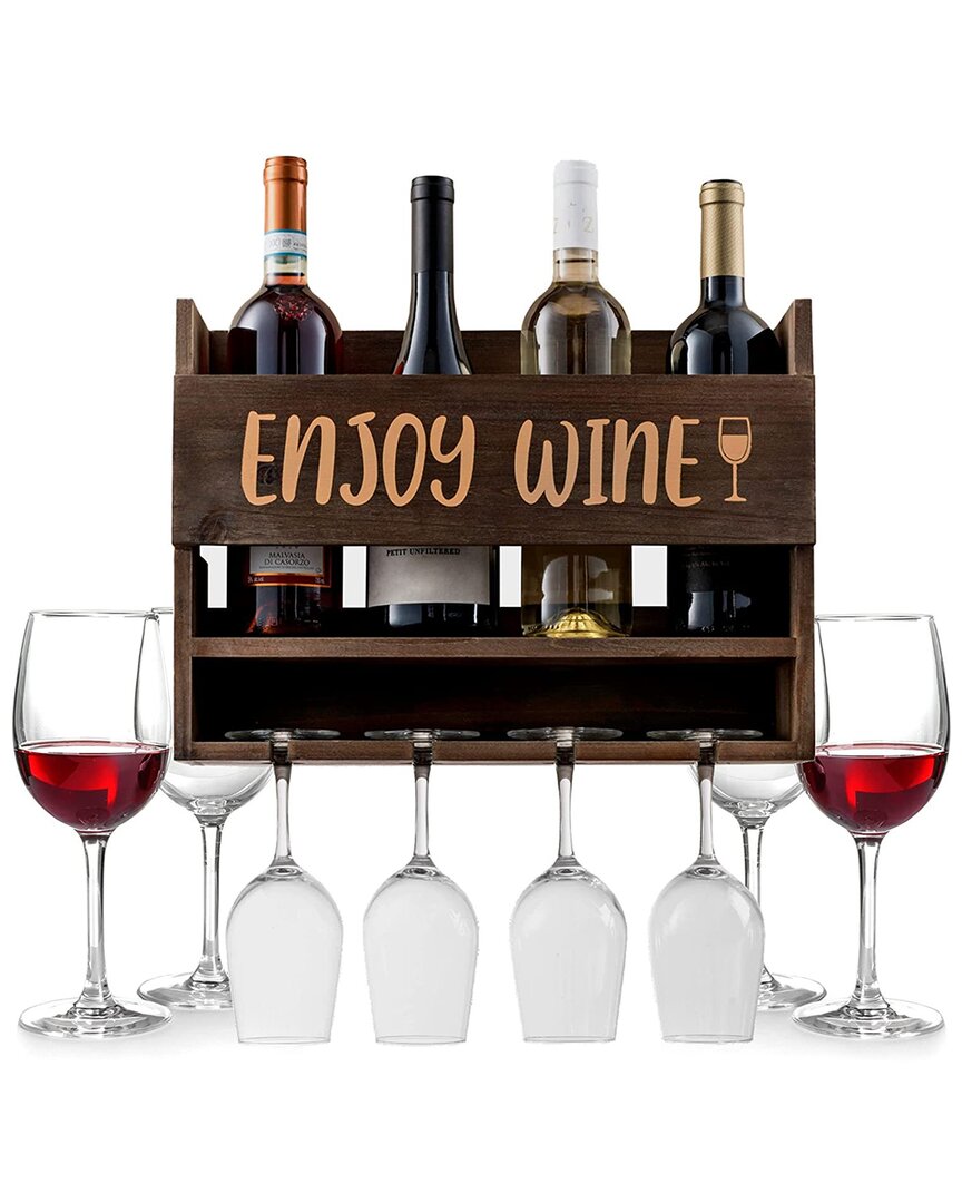 Alice Pazkus Wall Mounted Wine Rack With Wine Glasses Included In Clear