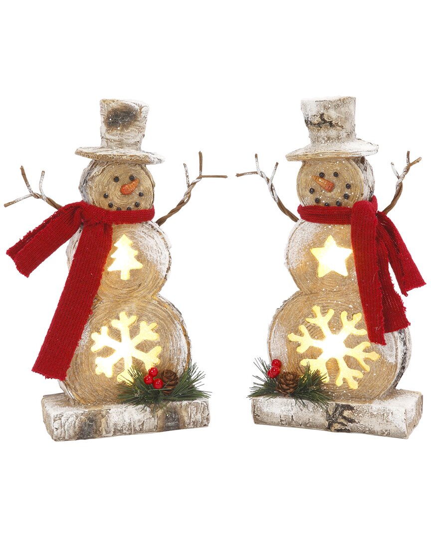 Gerson International Set Of 2 Battery-operated Lighted Resin Snowman ...