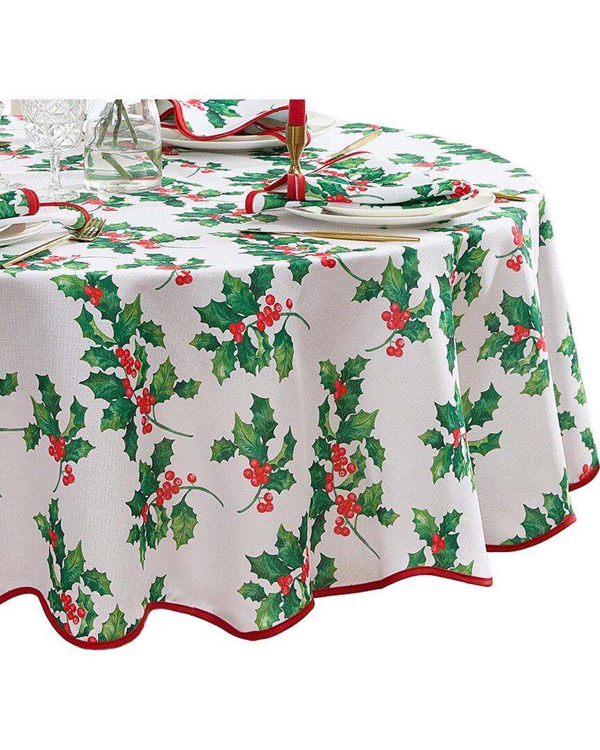 Elrene Home Fashions Vintage Holly Scallop Border Tablecloth -round In Green