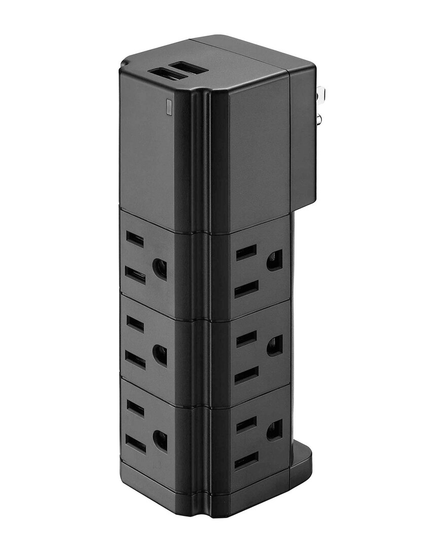 Lax Gadgets Lax Multi-charging Tower Surge Protector 9 Outlet And 2 Usb Ports In Black