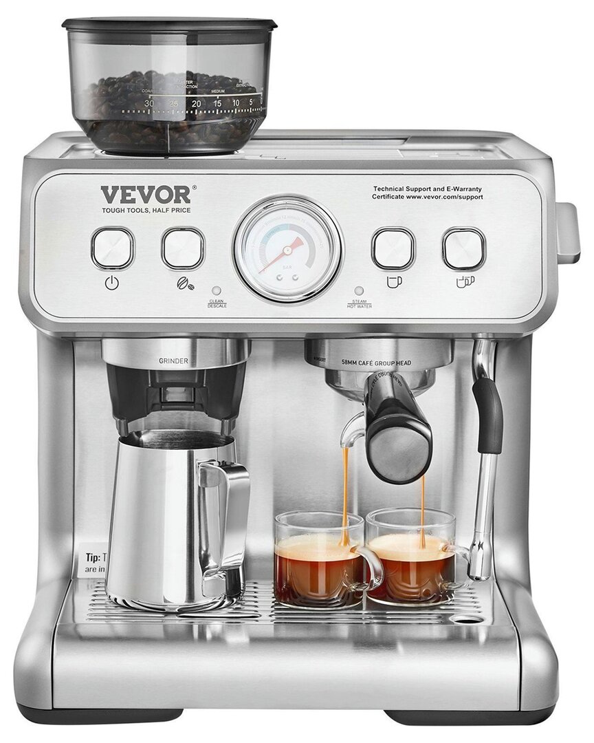 Vevor 15 Bar Semi-automatic Espresso Coffee Maker With Milk Frother In Silver
