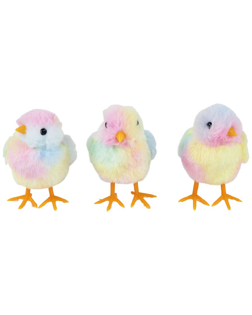 Northlight Set Of 3 Plush Tie Dye Easter Chick Figurines In Multicolor
