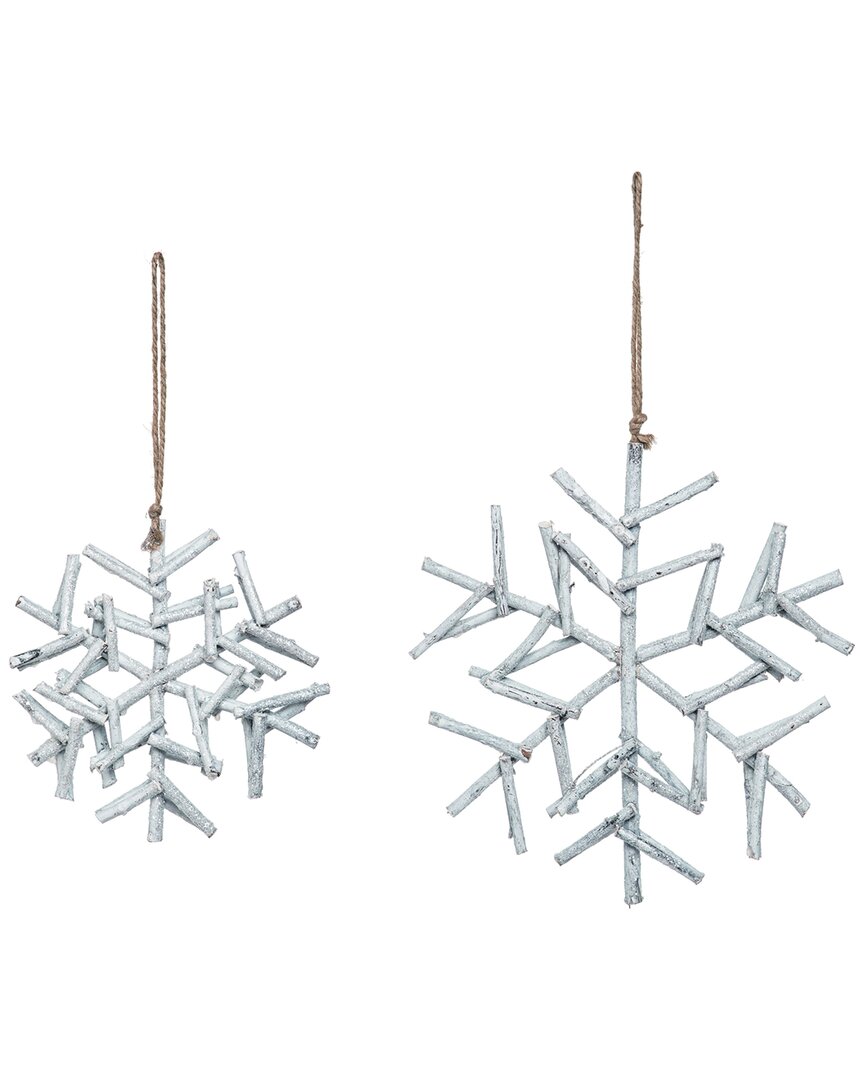 Shop Transpac Set Of 2 Wood 11.75in Silver Christmas Glitzy Snowflake Decor
