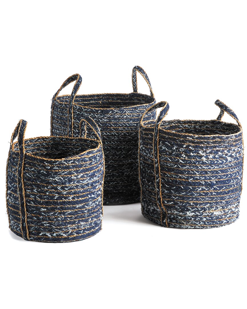 Napa Home & Garden Set Of 3 Denim Round Baskets In Blue