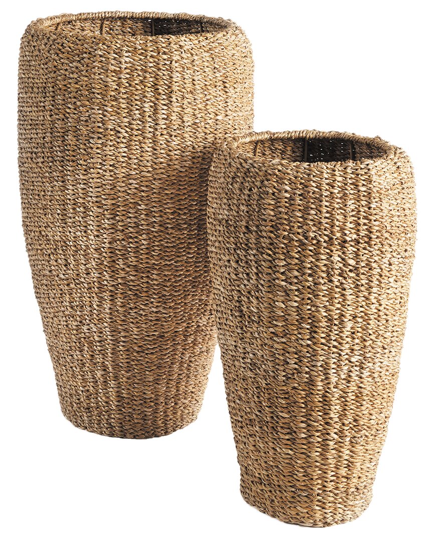 Napa Home & Garden Seagrass Tall Round Planters Set In Beige