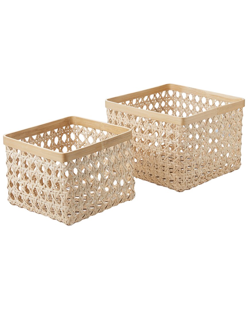 Baum Set Of 2 Square Natural Cane Bins With Bamboo Rim In Brown