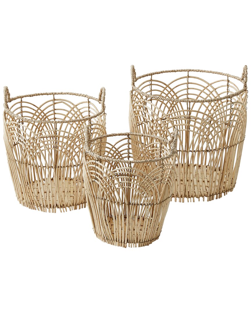 Baum Set Of 3 Wire, Willow And Wrapped Rim Baskets With Ear Handles In Brown