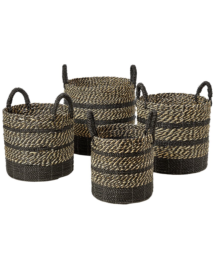 Baum Set Of 4 Seagrass Baskets With Ear Handles In Black