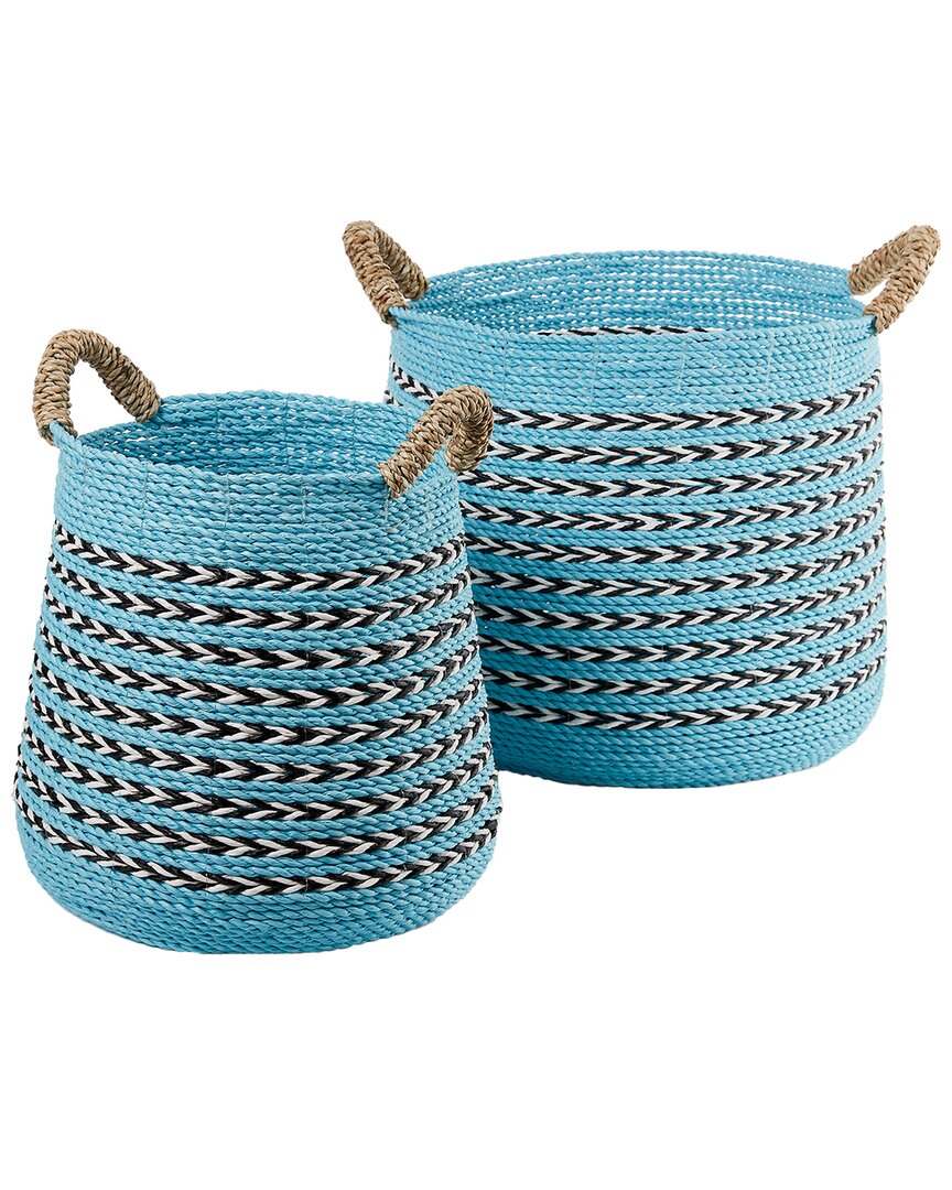 Baum Set Of 2 Round Reverse Taper Raffia And Seagrass Baskets With Ear Handles In Brown