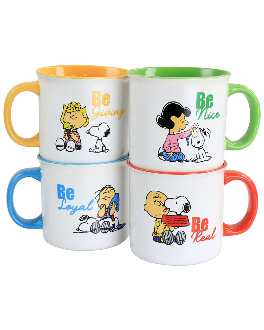Peanuts Gentle Reminders 4pc Mug Set In White
