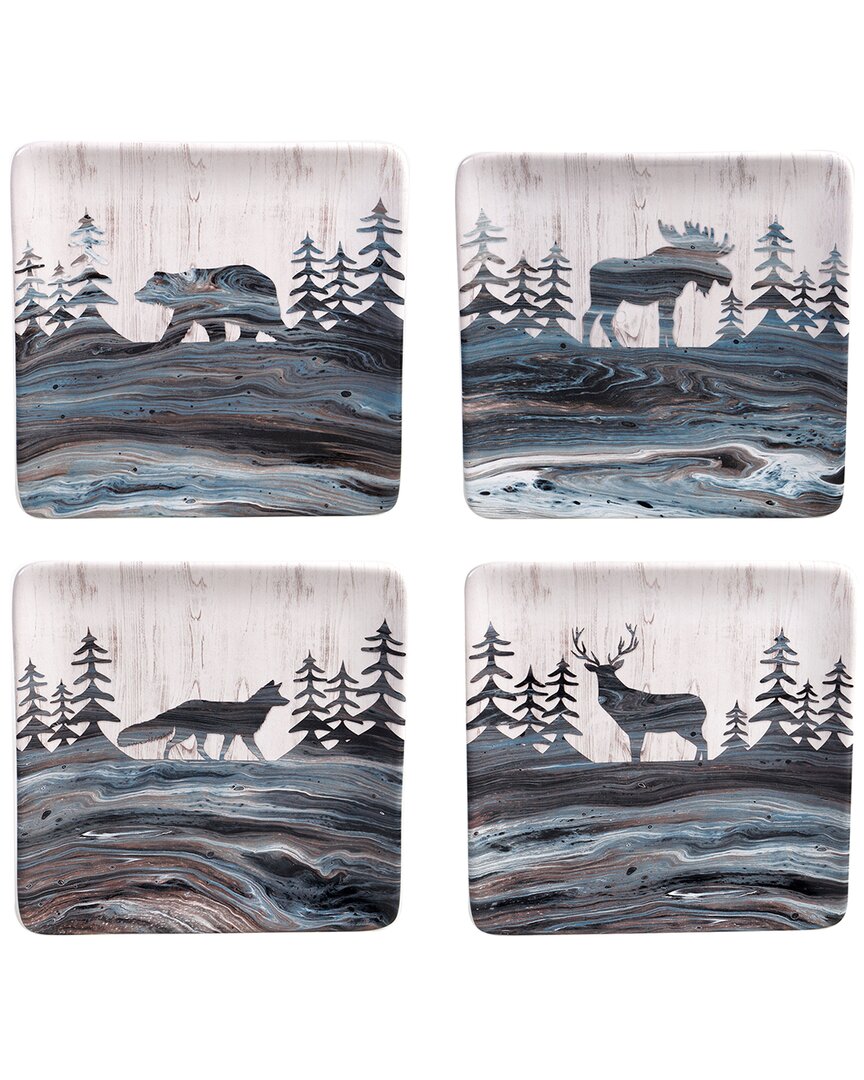 Certified International Set Of 4 Fluidity Lodge Dessert Plates In Multicolor