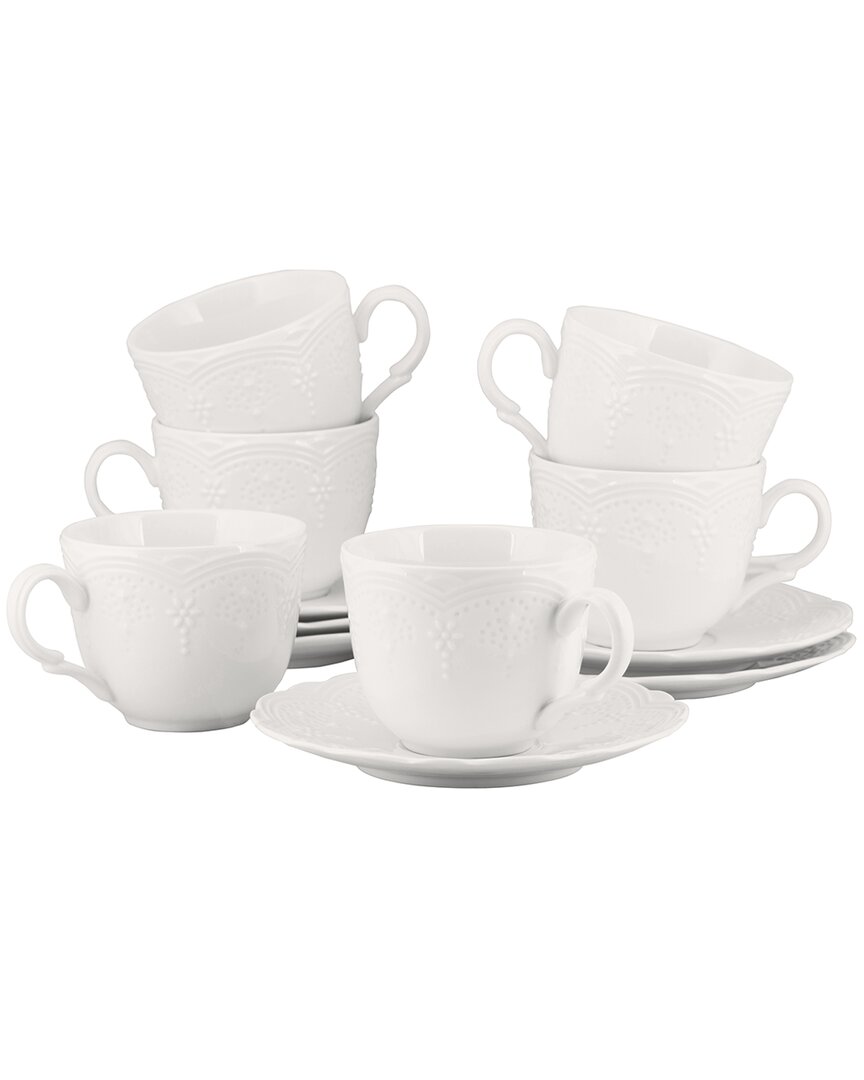 Ten Strawberry Street Set Of 6 Valentina Cups & Saucers In White