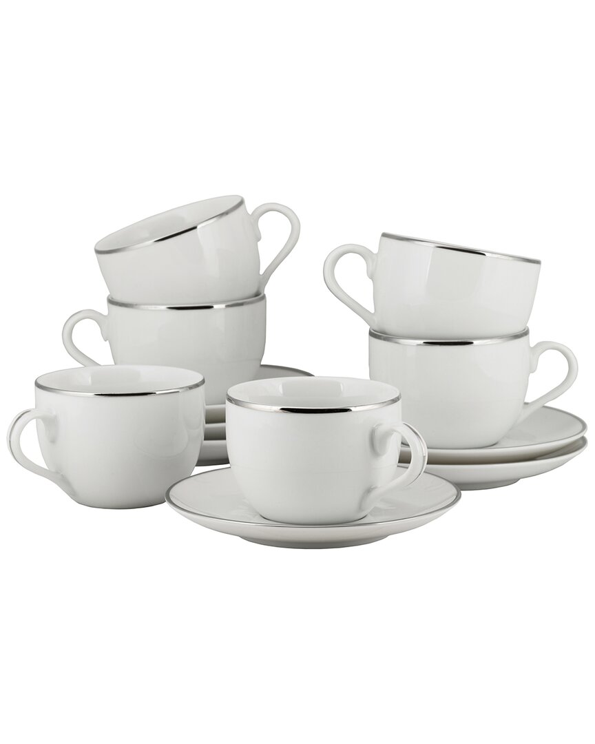 Ten Strawberry Street Set Of 6 Coupe Line Cups & Saucers In Silver