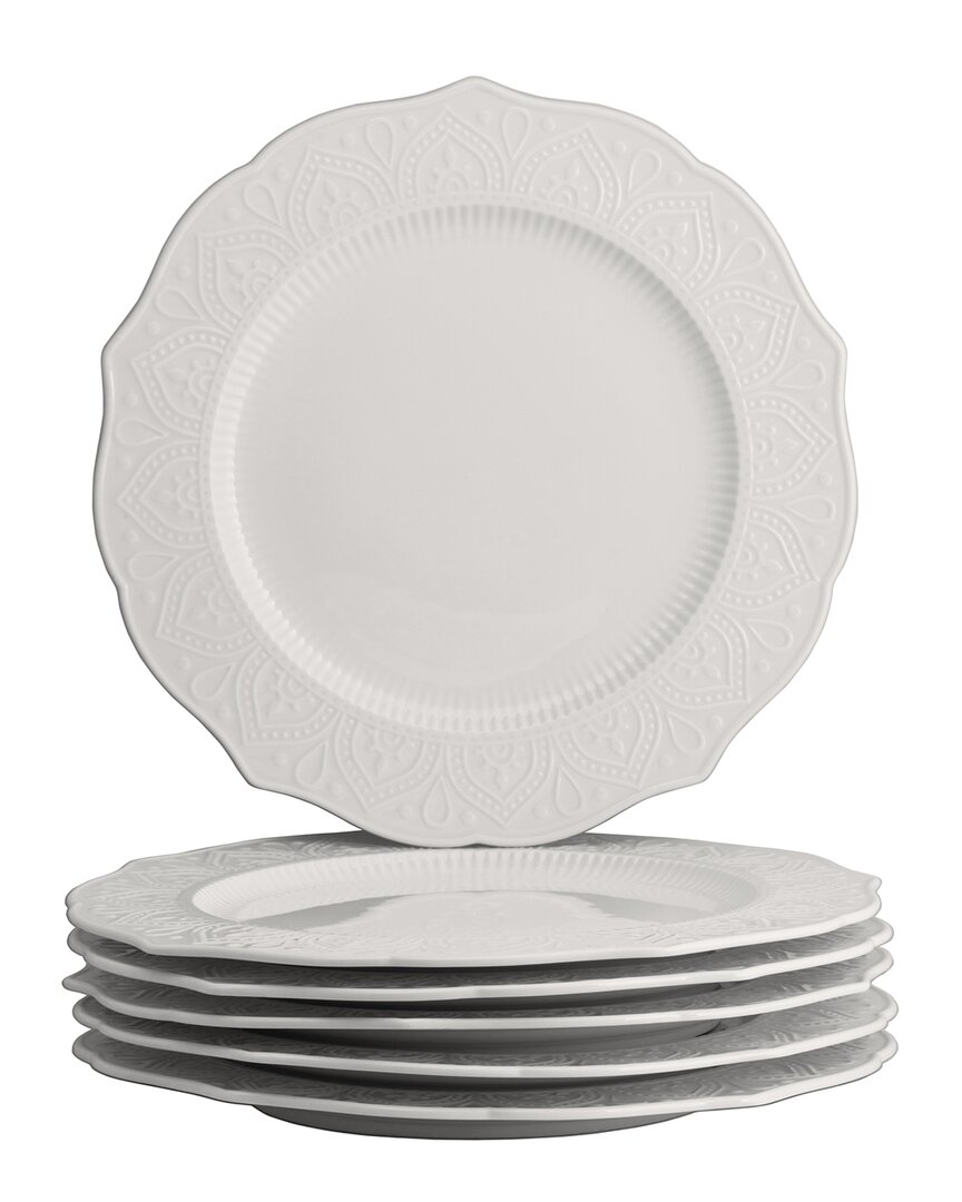 Ten Strawberry Street Set Of 6 Dahlia Dinner Plates In White