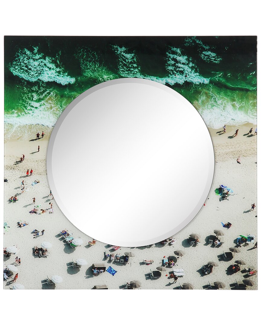 Empire Art Direct Beach Round Beveled Wall Mirror On Square Free Floating Printed Tempered Art Glass