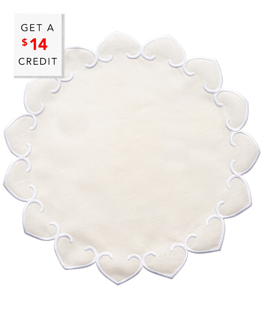Vietri Tessuti Ivory Round Placemats With White Stitching With $14 Credit In Blue