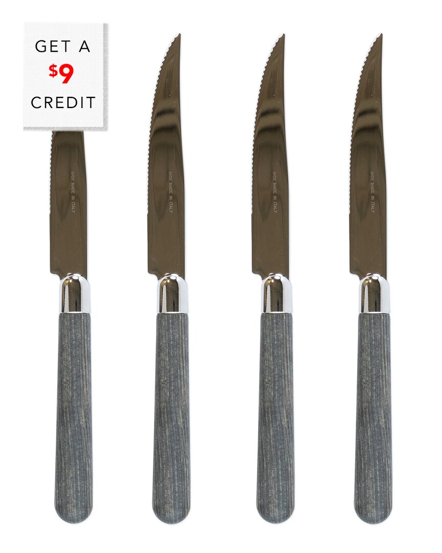 Vietri Set Of 4 Albero Elm Steak Knives With $9 Credit In Grey