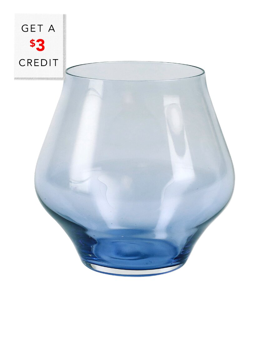 Shop Vietri Contessa Blue Stemless Wine Glass With $3 Credit