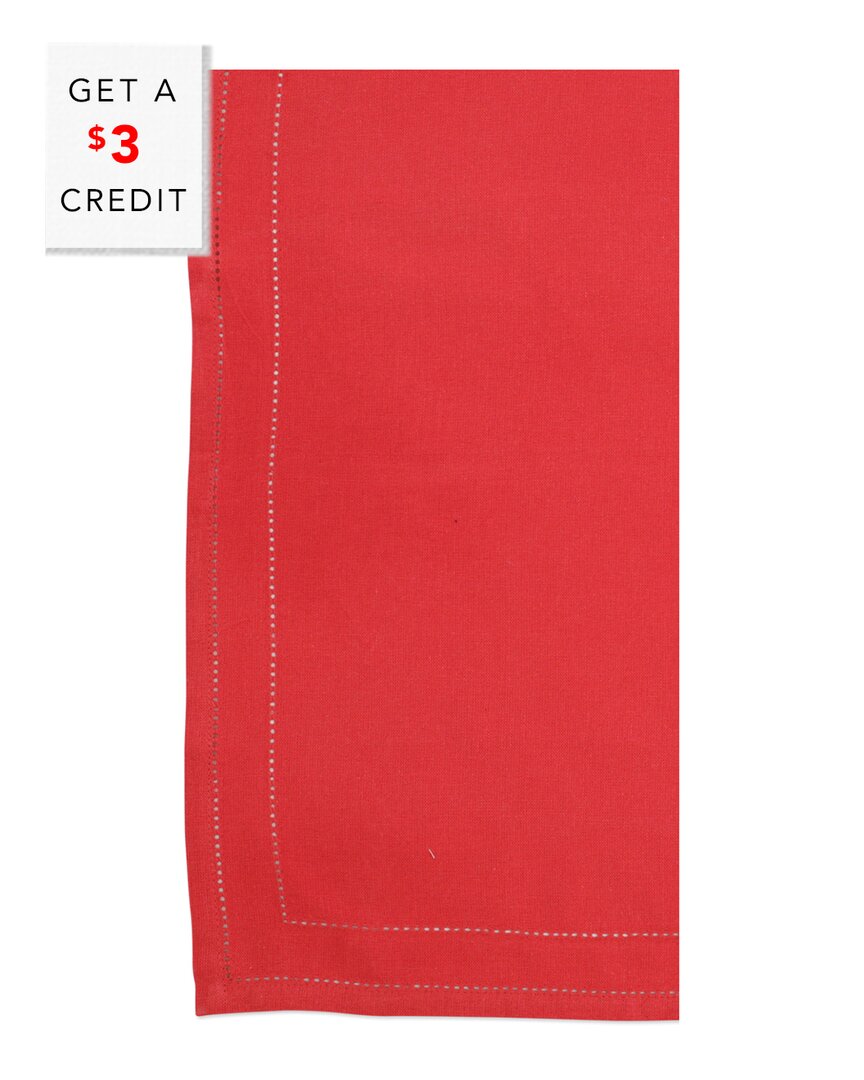 Vietri Set Of 4 Cotone Linens Red Napkins With Double Stitching With $3 Credit In Red