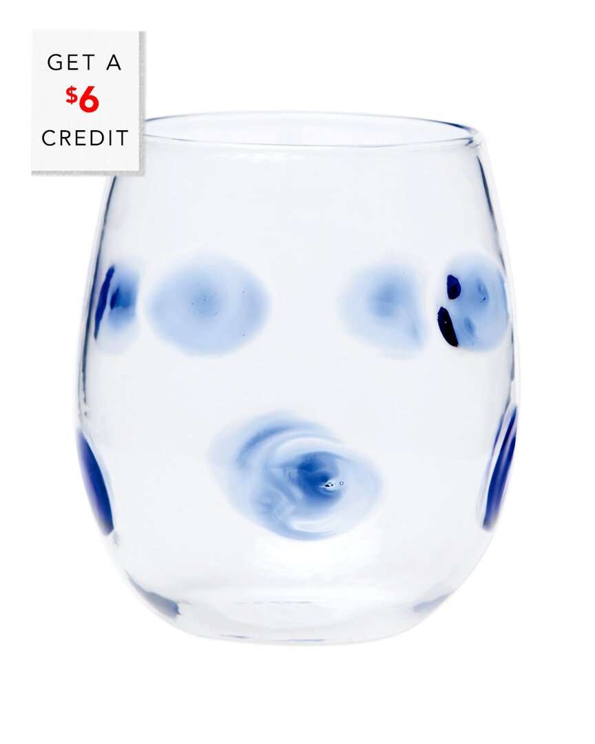 Shop Vietri Drop Blue Stemless Wine Glass With $6 Credit